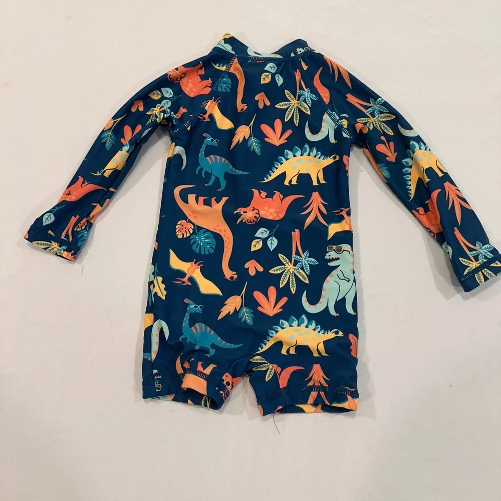 Panama Jack Dinosaur Rash Guard One Piece Kids‎ 18M Teal Long Sleeve | Playful